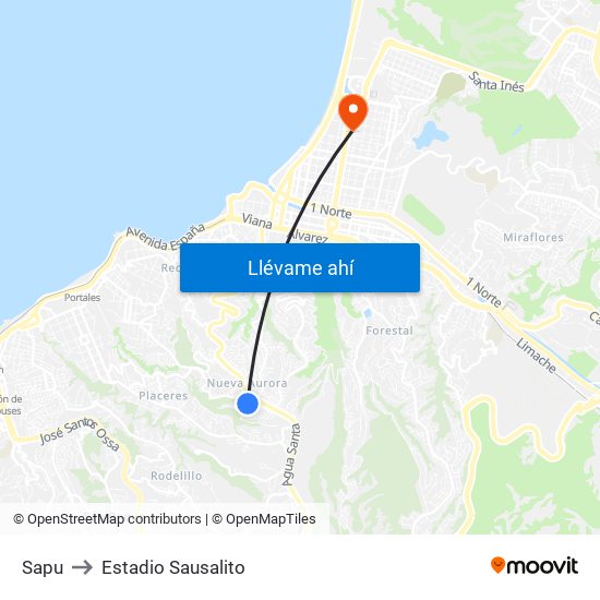 Sapu to Estadio Sausalito map