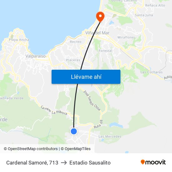 Cardenal Samoré, 713 to Estadio Sausalito map