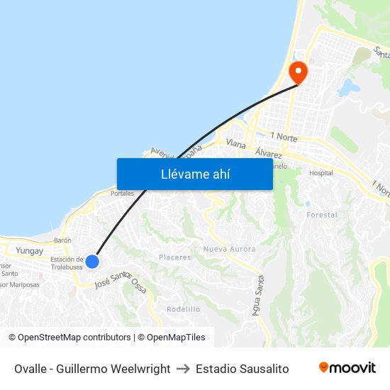 Ovalle - Guillermo Weelwright to Estadio Sausalito map