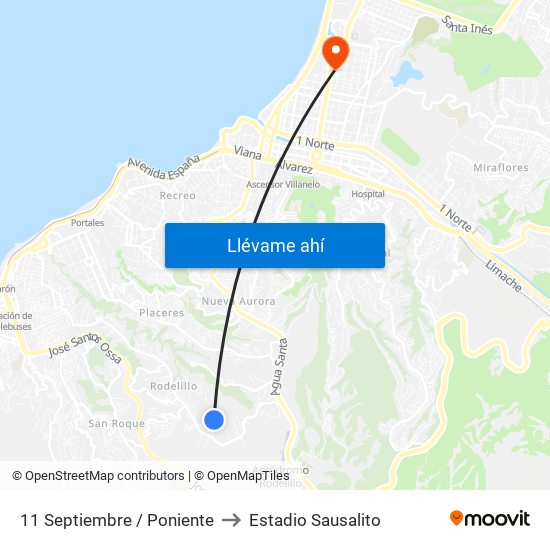 11 Septiembre / Poniente to Estadio Sausalito map