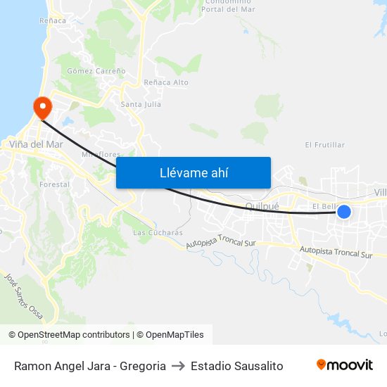 Ramon Angel Jara - Gregoria to Estadio Sausalito map