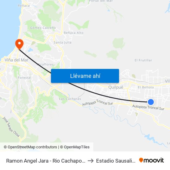 Ramon Angel Jara - Rio Cachapoal to Estadio Sausalito map