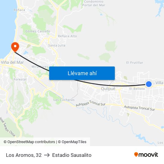 Los Aromos, 32 to Estadio Sausalito map