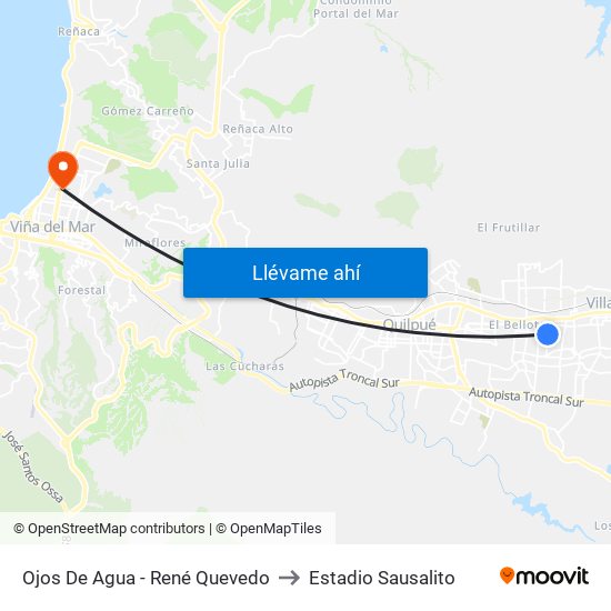 Ojos De Agua - René Quevedo to Estadio Sausalito map