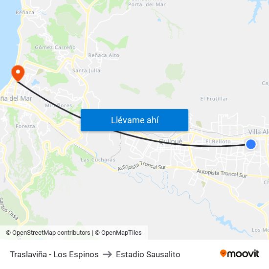 Traslaviña - Los Espinos to Estadio Sausalito map
