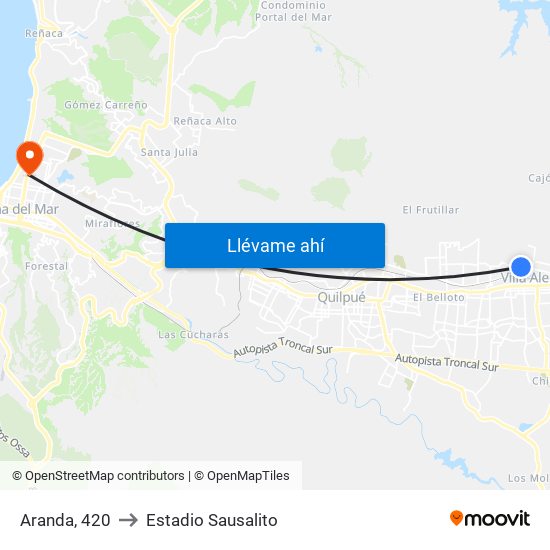 Aranda, 420 to Estadio Sausalito map