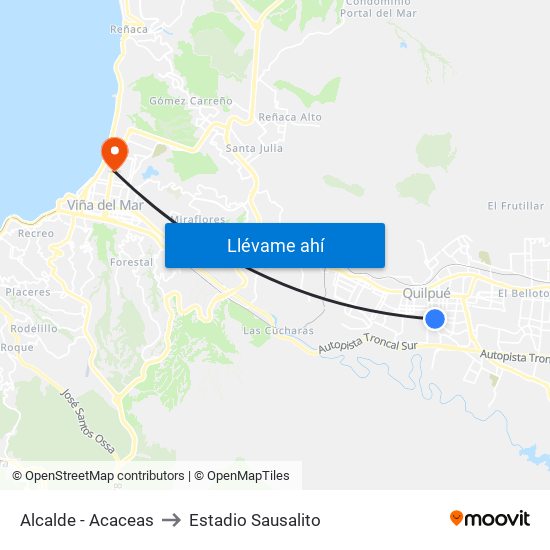 Alcalde - Acaceas to Estadio Sausalito map