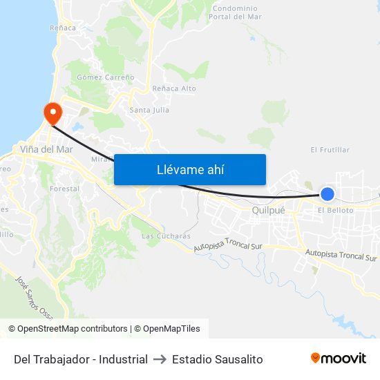 Del Trabajador - Industrial to Estadio Sausalito map