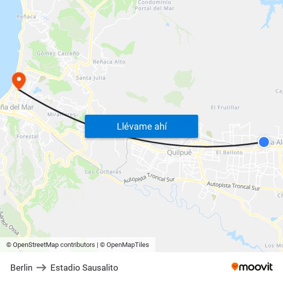 Berlin to Estadio Sausalito map