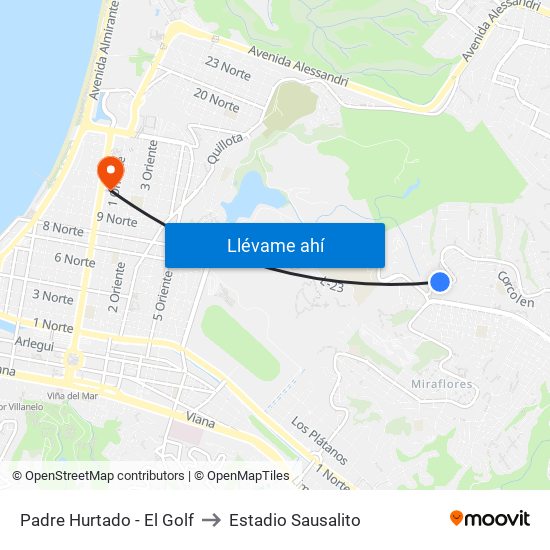 Padre Hurtado - El Golf to Estadio Sausalito map