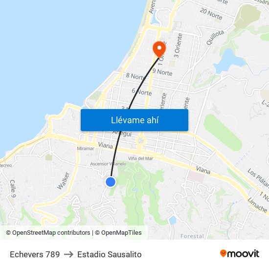 Echevers 789 to Estadio Sausalito map