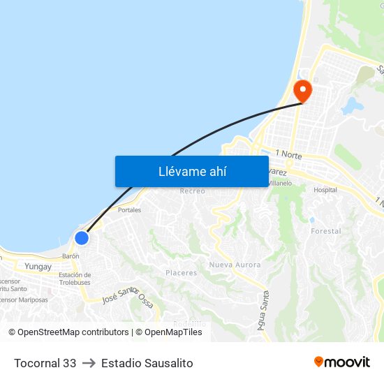 Tocornal 33 to Estadio Sausalito map