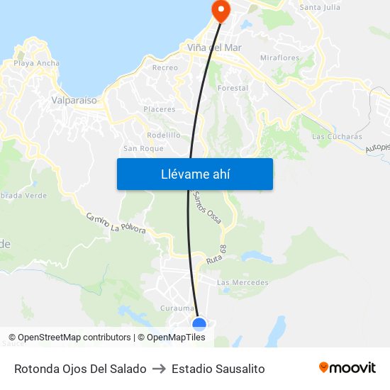 Rotonda Ojos Del Salado to Estadio Sausalito map