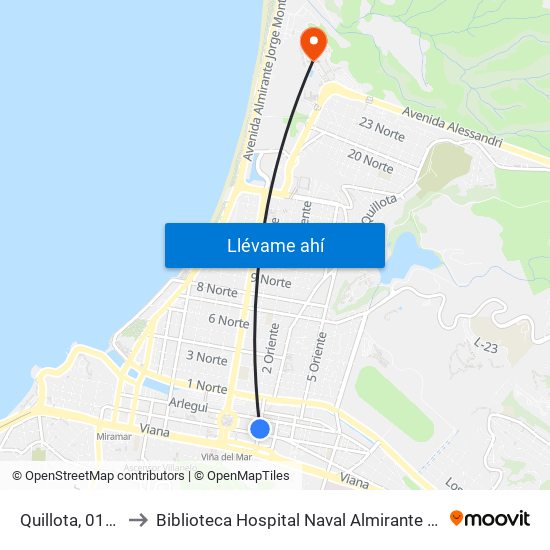 Quillota, 0151 to Biblioteca Hospital Naval Almirante Nef map