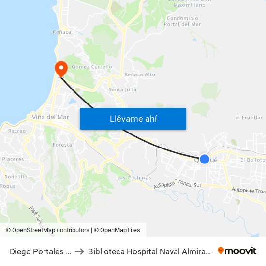 Diego Portales 754 to Biblioteca Hospital Naval Almirante Nef map