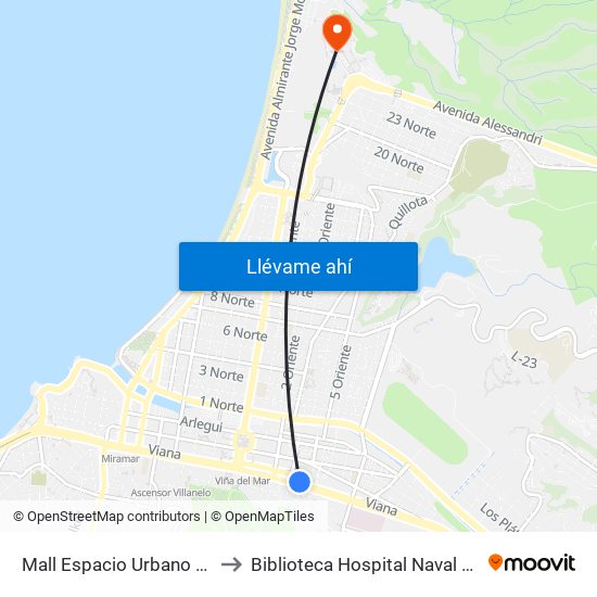 Mall Espacio Urbano Viña Centro to Biblioteca Hospital Naval Almirante Nef map