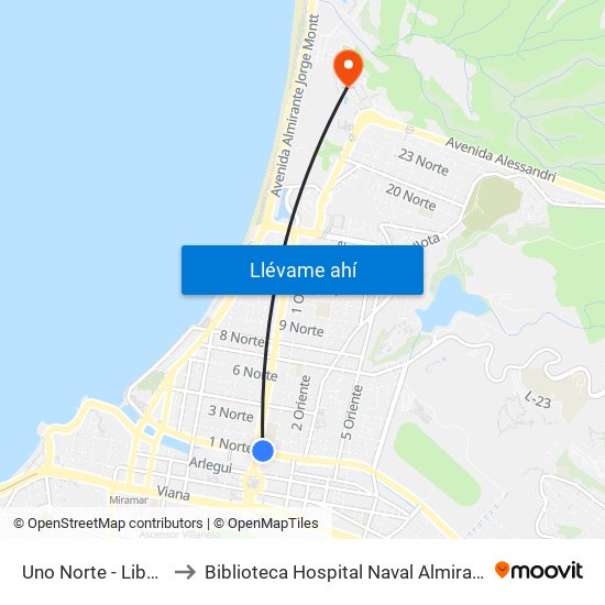 Uno Norte - Libertad to Biblioteca Hospital Naval Almirante Nef map