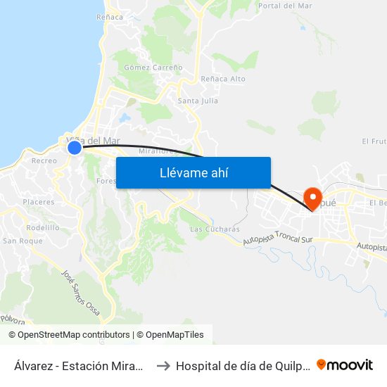 Álvarez - Estación Miramar to Hospital de día de Quilpué map