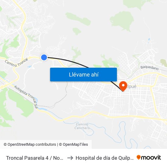 Troncal Pasarela 4 / Norte to Hospital de día de Quilpué map