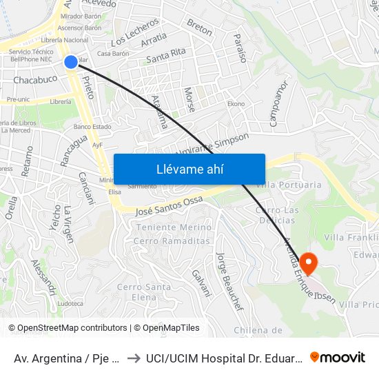 Av. Argentina / Pje Quillota to UCI / UCIM Hospital Dr. Eduardo Pereira map