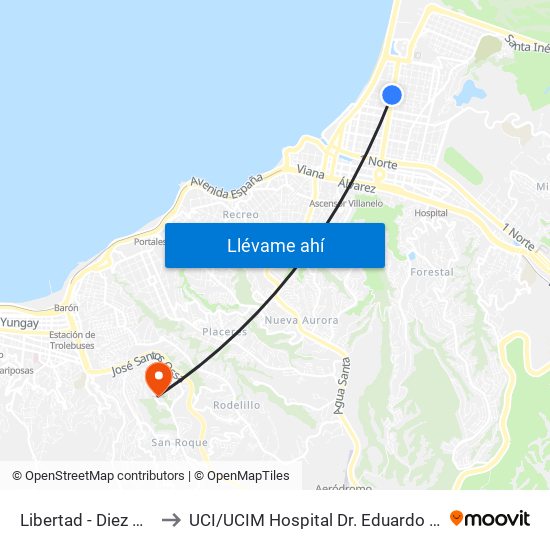 Libertad - Diez Norte to UCI / UCIM Hospital Dr. Eduardo Pereira map