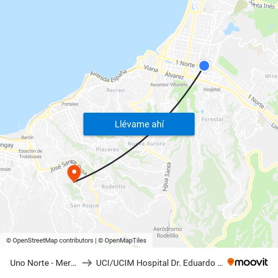 Uno Norte - Mercado to UCI / UCIM Hospital Dr. Eduardo Pereira map