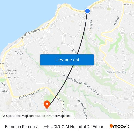 Estacion Recreo / Oriente to UCI / UCIM Hospital Dr. Eduardo Pereira map