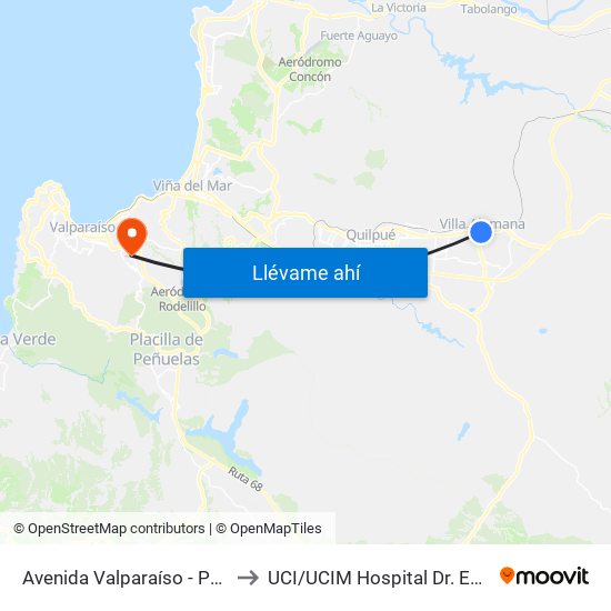 Avenida Valparaíso - Paseo La Torre to UCI / UCIM Hospital Dr. Eduardo Pereira map