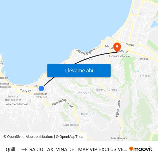 Quillota to RADIO TAXI VIÑA DEL MAR VIP EXCLUSIVE EJECUTIVO map