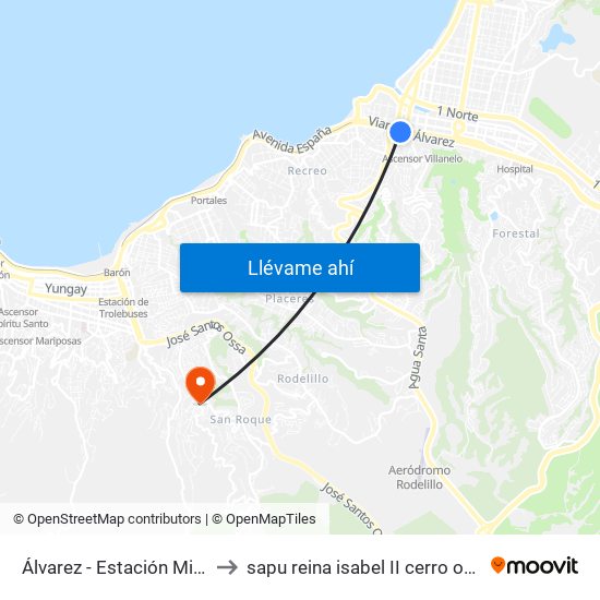 Álvarez - Estación Miramar to sapu reina isabel II cerro ohiggins map