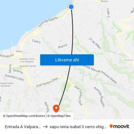 Entrada A Valparaiso to sapu reina isabel II cerro ohiggins map