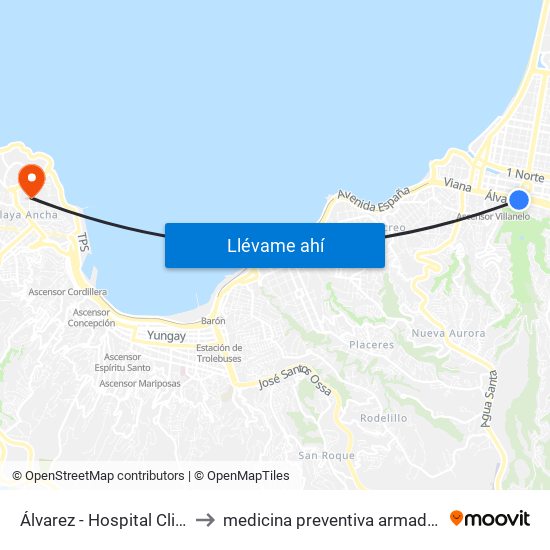 Álvarez - Hospital Clinico Ist to medicina preventiva armada de chile map