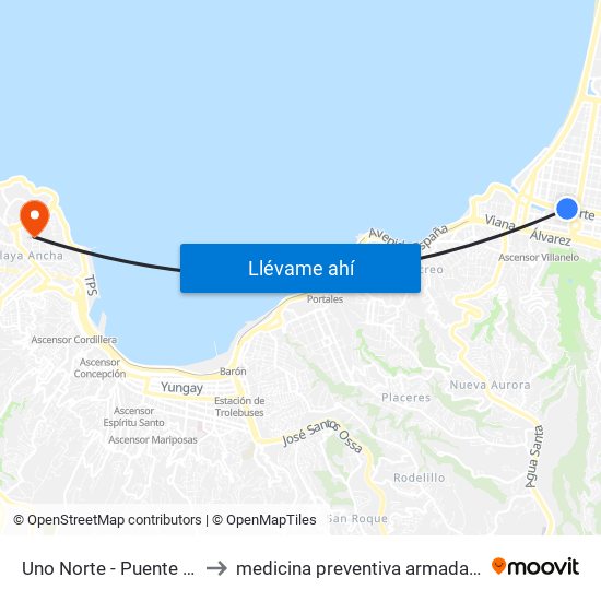 Uno Norte - Puente Quinta to medicina preventiva armada de chile map