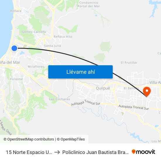15 Norte Espacio Urbano to Policlinico Juan Bautista Bravo Vega map