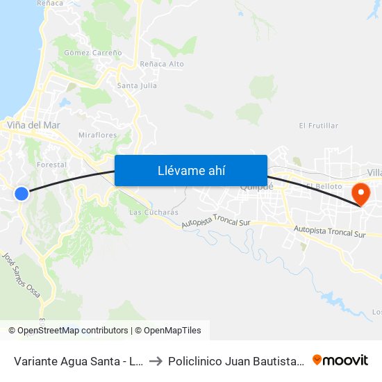 Variante Agua Santa - Los Canelos to Policlinico Juan Bautista Bravo Vega map
