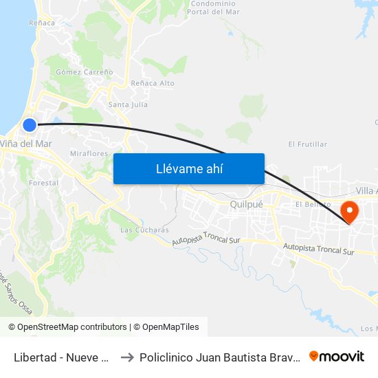 Libertad - Nueve Norte to Policlinico Juan Bautista Bravo Vega map