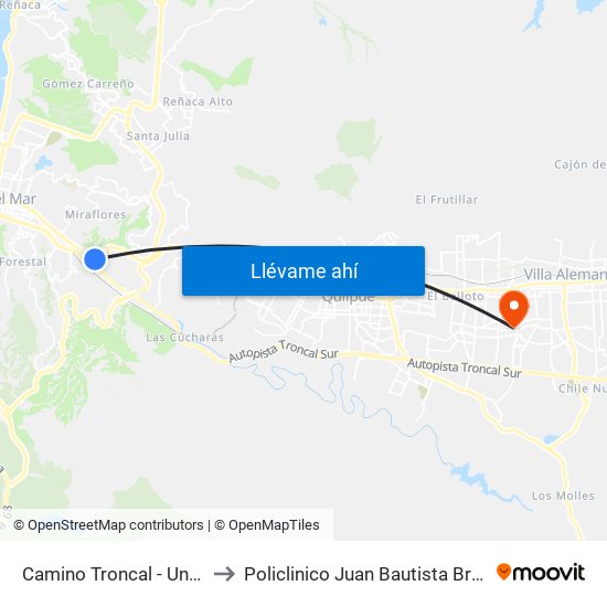 Camino Troncal - Uno Norte to Policlinico Juan Bautista Bravo Vega map