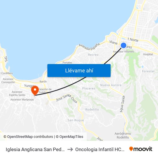 Iglesia Anglicana San Pedro to Oncologia Infantil HCVB map