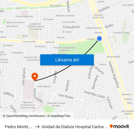 Pedro Montt, 2998 to Unidad de Dialisis Hospital Carlos Van Buren map