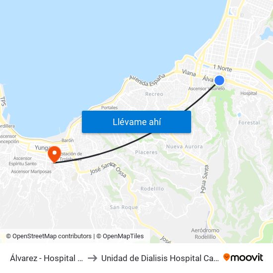 Álvarez - Hospital Clinico Ist to Unidad de Dialisis Hospital Carlos Van Buren map