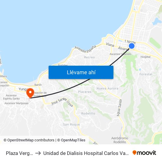 Plaza Vergara to Unidad de Dialisis Hospital Carlos Van Buren map