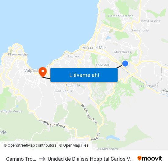 Camino Troncal to Unidad de Dialisis Hospital Carlos Van Buren map