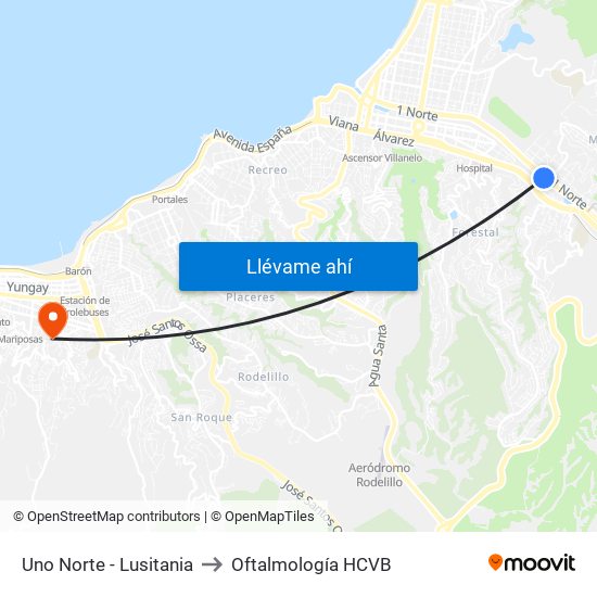 Uno Norte - Lusitania to Oftalmología HCVB map