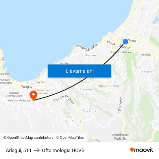Arlegui, 511 to Oftalmología HCVB map