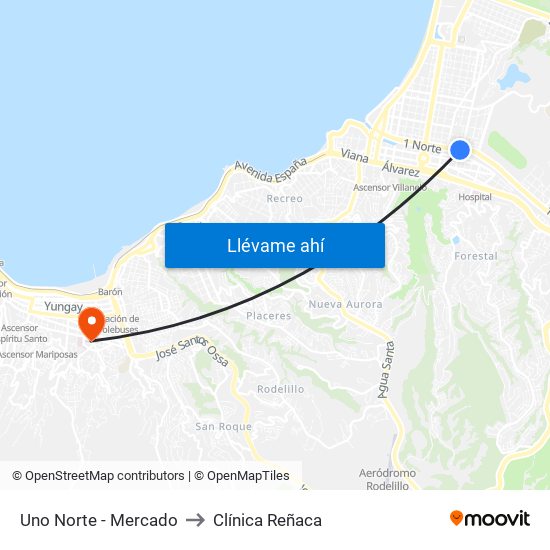 Uno Norte - Mercado to Clínica Reñaca map