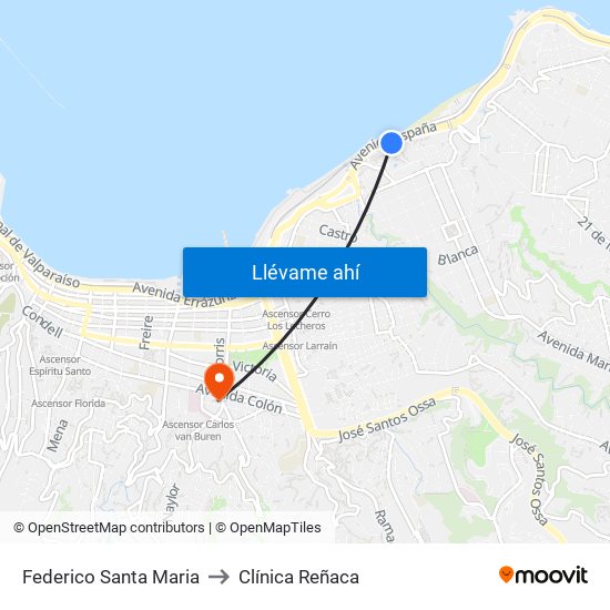 Federico Santa Maria to Clínica Reñaca map