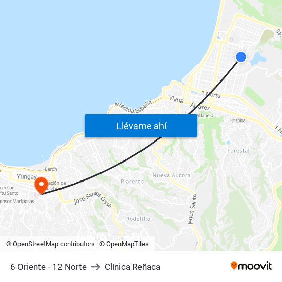 6 Oriente - 12 Norte to Clínica Reñaca map