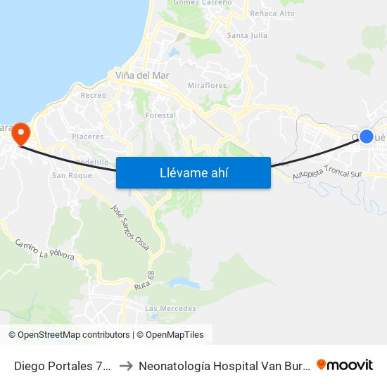 Diego Portales 754 to Neonatología Hospital Van Buren map