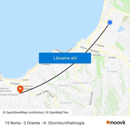 15 Norte - 3 Oriente to Otorrino/oftalmogia map