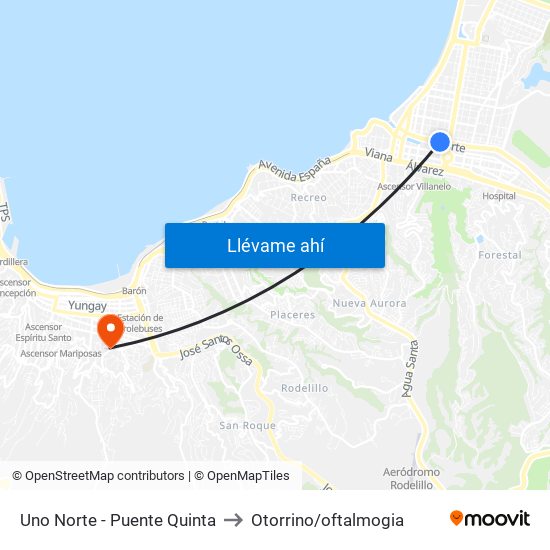 Uno Norte - Puente Quinta to Otorrino/oftalmogia map